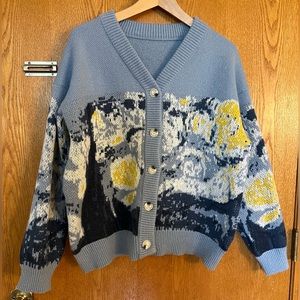 Vincent Van Gogh Starry Night themed cardigan sweater